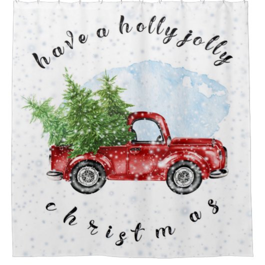  Red Truck heeft een Holly Jolly Kerstmis Douchegordijn (Voorkant)