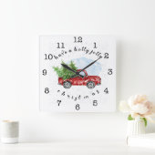  Red Truck heeft een Holly Jolly Kerstmis Vierkante Klok (Huis)