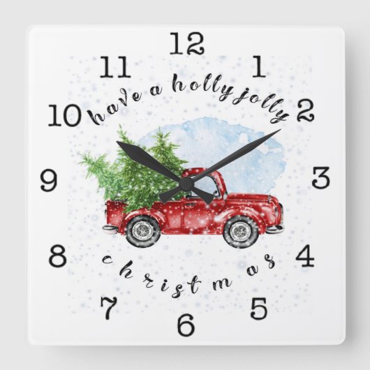  Red Truck heeft een Holly Jolly Kerstmis Vierkante Klok (Voorkant)