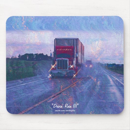 Red Truck Highway Rijden in de Rain Art Mousepad Muismat (Voorkant)