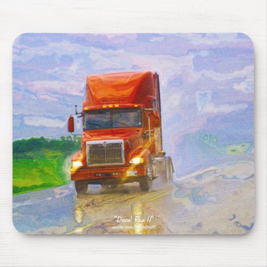 Red Truck Highway Rijden in de Rain Art Mousepad Muismat (Voorkant)
