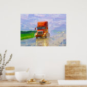 Red Truck Highway Rijden in het Regen Art Poster 4 (Keuken)