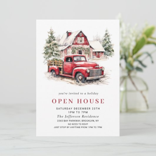 Red Truck Holiday kerst Open House Kaart (Staand voorkant)