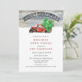 Red Truck Holiday kerst Open House Kaart (Staand voorkant)