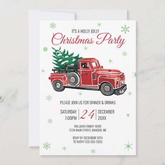  Red Truck Holly Jolly Kerstfeest Kaart (Voorkant)
