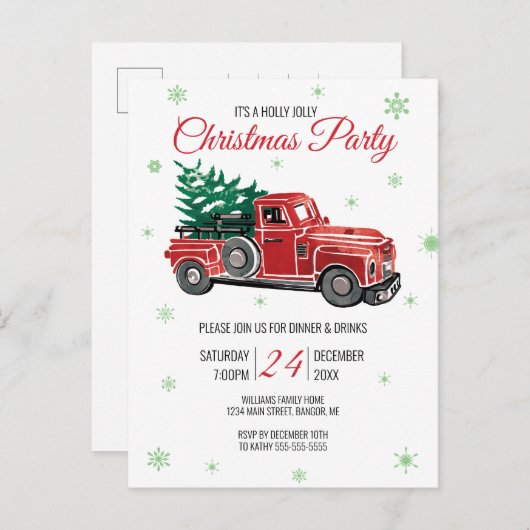 Red Truck Holly Jolly Kerstfeest Uitnodiging Briefkaart (Voorkant / Achterkant)