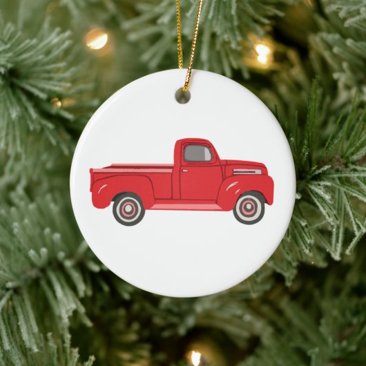 Red Truck Illustration Art Ceramic Ornament (Boom)