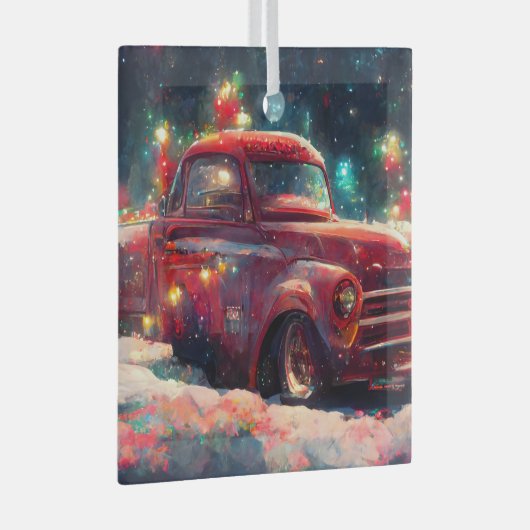 Red Truck kerst Glas Ornament (Voorkant Rechts)