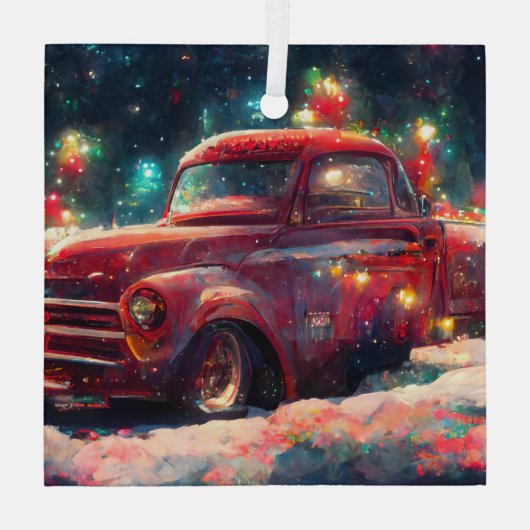 Red Truck kerst Glas Ornament (Achterkant)