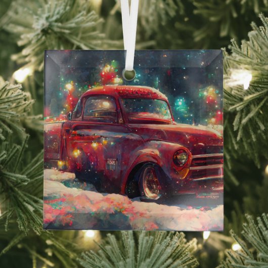 Red Truck kerst Glas Ornament (Insitu)