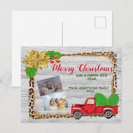 Red Truck kerst | Persoonlijke familiefoto Feestdagenkaart (Voorkant / Achterkant)