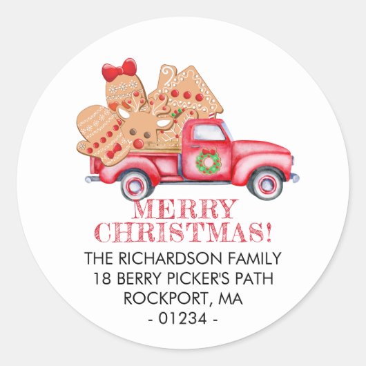Red Truck kerst Return-label Ronde Sticker (Voorkant)