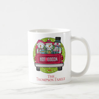 Red Truck kerst Snowmen Hot Chocolate Name Koffiemok