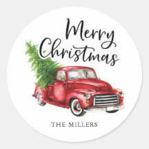 Red Truck Kerst sticker