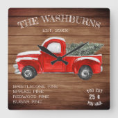  Red Truck | Kerst van de boerderij Vierkante Klok (Voorkant)