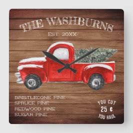  Red Truck | Kerst van de boerderij Vierkante Klok