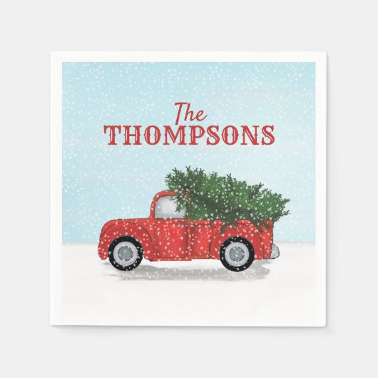 Red Truck Kerstboom Cute Personated Servet (Voorkant)
