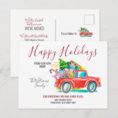 Red Truck kerstboom geeft feestdag Aankondigingskaart (Voorkant / Achterkant)