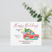 Red Truck kerstboom geeft feestdag Aankondigingskaart (Staand voorkant)
