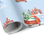 Red  Truck Kerstboom House Owl Snowman Cadeaupapier (Rol Hoek)