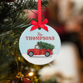 Red Truck Kerstboom in Sneeuwklap op maat Keramisch Ornament