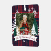 Red Truck Kerstboom levering Rode Pset foto Metalen Ornament (Voorkant links)