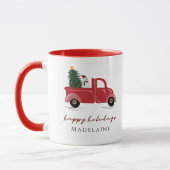 Red Truck Kerstboom Snow Man Name Holiday Mok (Links)