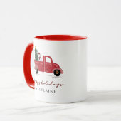 Red Truck Kerstboom Snow Man Name Holiday Mok (Voorkant links)