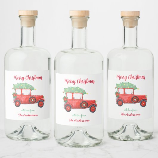 Red Truck kerstboom Xmas White Likeurfles Etiket (Flessen)