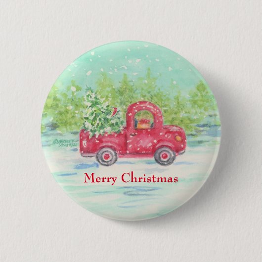 Red Truck kerstButton Ronde Button 5,7 Cm (Voorkant)