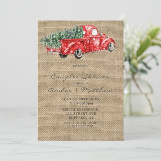  Red Truck Kerstcouple-show nodigt u uit (Staand voorkant)