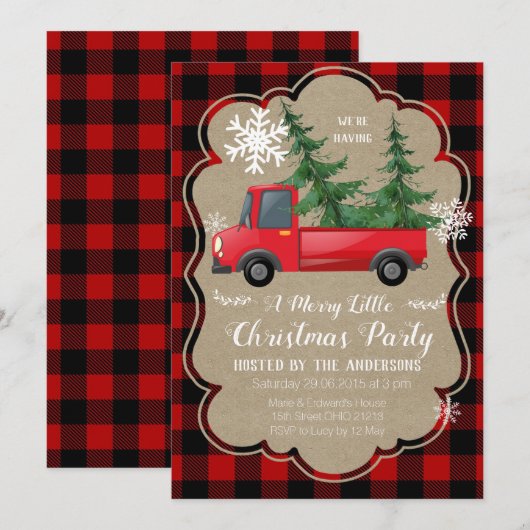 Red Truck Kerstfeestdag uitnodiging (Voorkant / Achterkant)