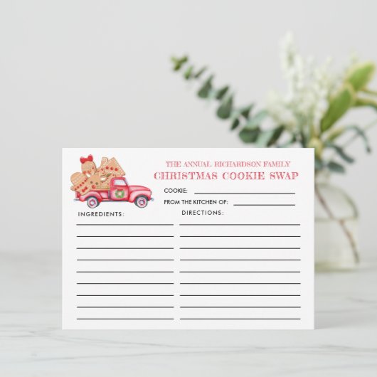 Red Truck Kerstkoekje Swap Recipcard Informatiekaartje (Staand voorkant)
