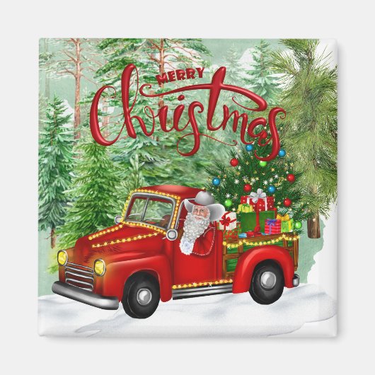  Red Truck Kerstmagneet Magneet (Voorkant)