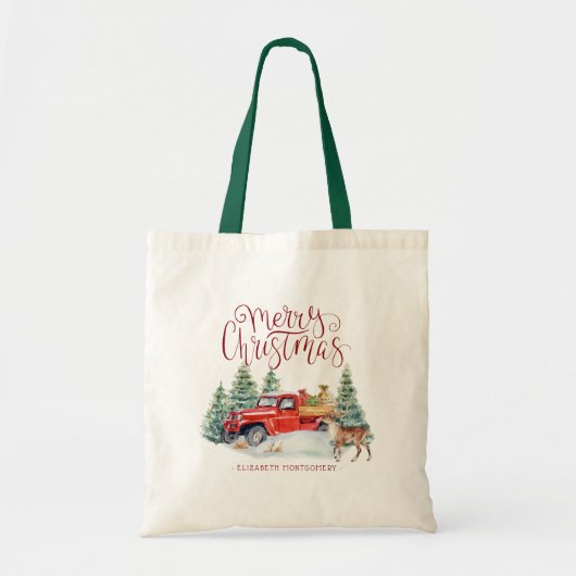 Red Truck | Kerstmonogram voor het gezin Tote Bag (Voorkant)
