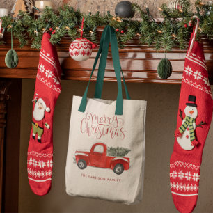Red Truck   Kerstmonogram voor het gezin Tote Bag