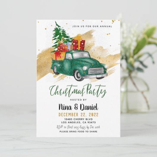 Red Truck Kerstparty Uitnodiging (Staand voorkant)