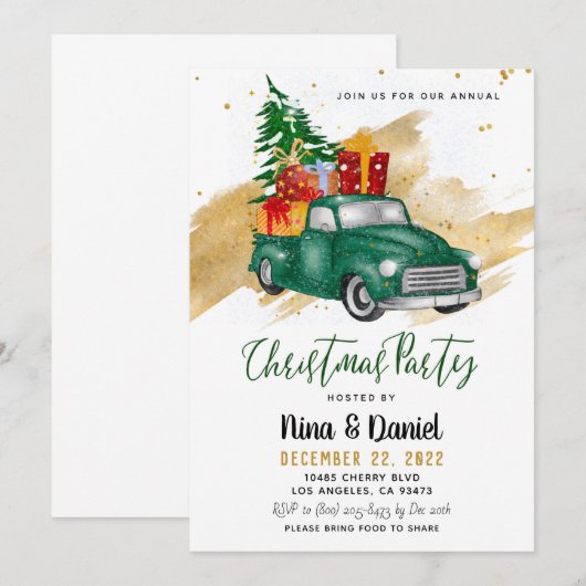 Red Truck Kerstparty Uitnodiging (Voorkant / Achterkant)