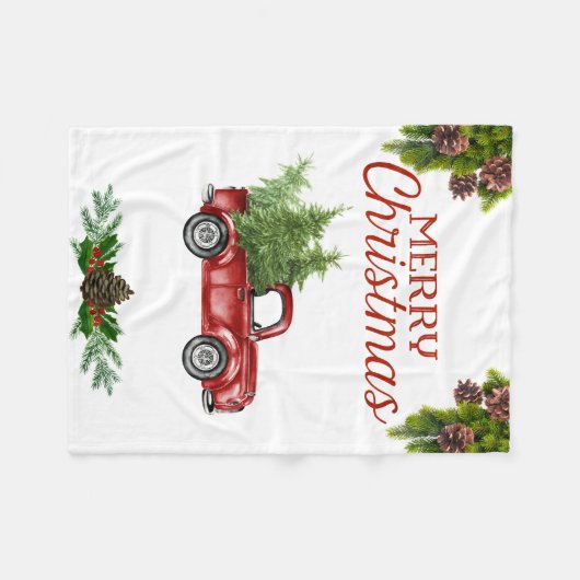 Red Truck-kersttas Fleece Deken (Voorkant (Horizontaal))