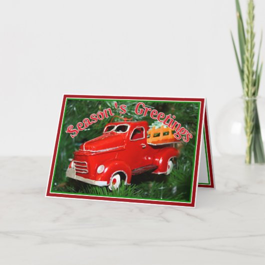 Red Truck Kerstversiering (4) Feestdagen Kaart (Voorkant)