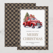 Red Truck Khaki Buffalo Waterverf Kerstmis Feestdagenkaart (Voorkant / Achterkant)