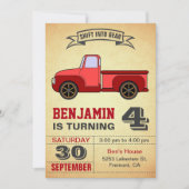  Red Truck Kids Verjaardagsfeestuitnodiging Kaart (Voorkant)