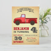  Red Truck Kids Verjaardagsfeestuitnodiging Kaart (Staand voorkant)