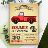  Red Truck Kids Verjaardagsfeestuitnodiging Kaart