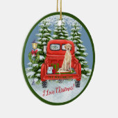 Red Truck Lab Retriever Sneeuwfamilie naam Keramisch Ornament (Rechts)