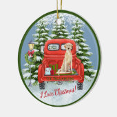 Red Truck Lab Retriever Sneeuwfamilie naam Keramisch Ornament (Links)