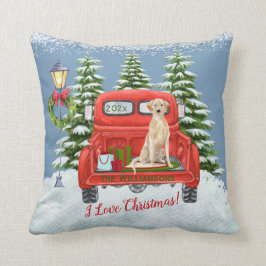  Red Truck Lab Retriever Sneeuwfamilie naam   Kussen