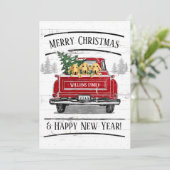  Red Truck Labrador Dogs Merry Kerstmis Feestdagenkaart (Staand voorkant)