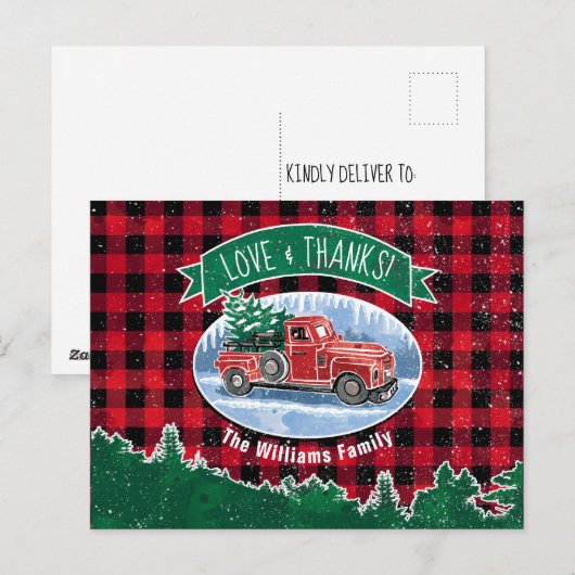  Red Truck Love & Bedankt Holiday Briefkaart (Voorkant / Achterkant)