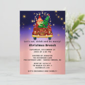 Red Truck Merry Christmas Tree Brunch Dinner Rose Kaart (Staand voorkant)